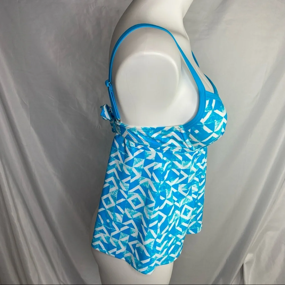 Maidenform Swim By the Sea Tankini Push Up Bra Fit Blue & White Print XSmall